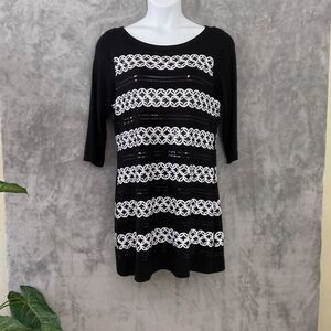 White House Black Market Sequined Cocktail party midi dress women XL Black/White